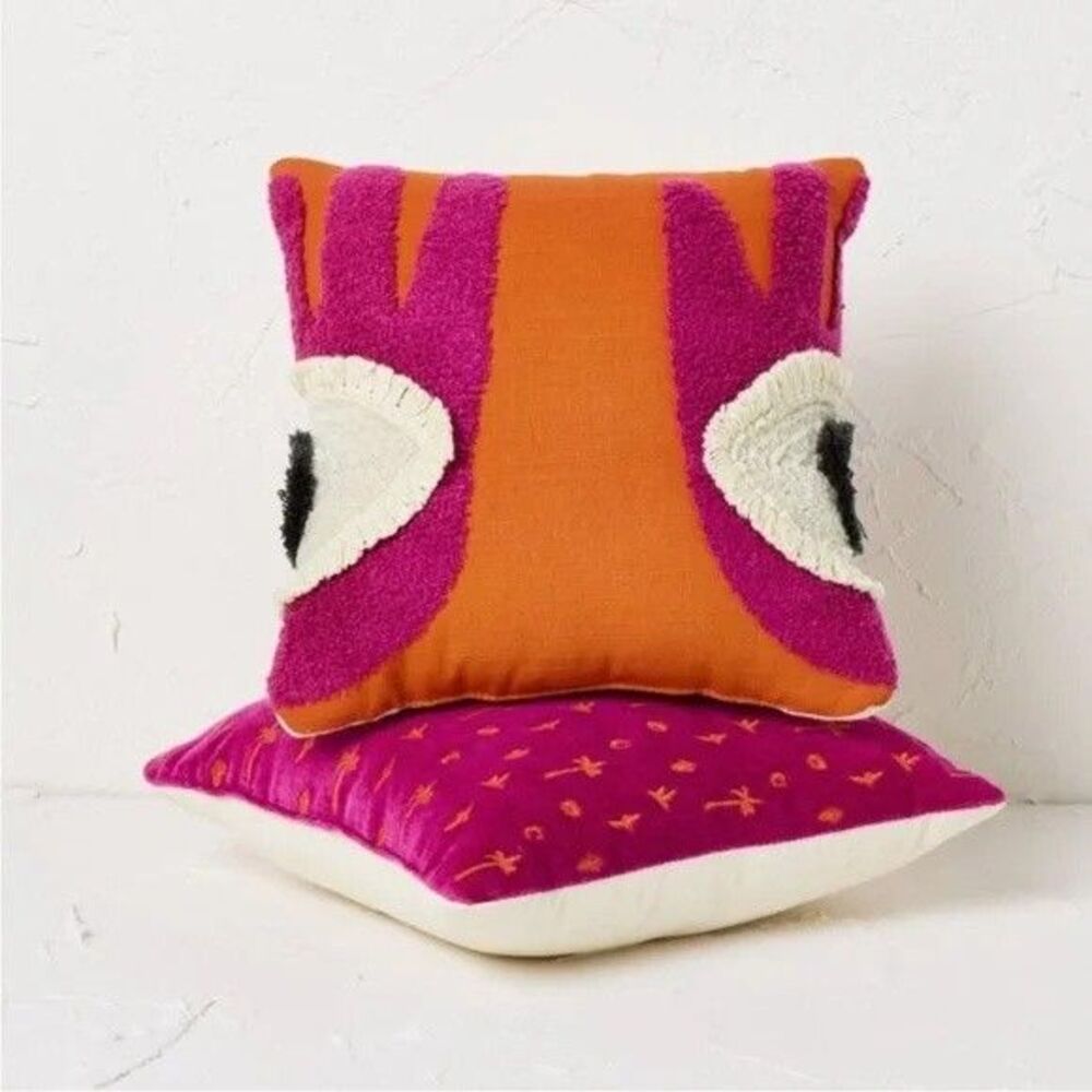 Opalhause Jungalow Set of 2 Mini Decorative Pillow new 10" pink orange white eye
